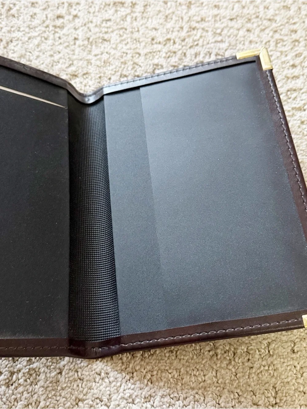 Small Brown Leather Portfolio Padfolio Organizer Taiwan Card Paper Gold Corners